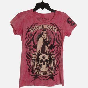 Silver Star Graphics tee Women's SMALL Short Sleeve studded biker Casting Co.